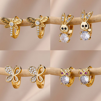 Stainless Steel Rabbit Butterfly Earrings for Women Gold Color Hoop Earrings 2024 Trending Aesthetic Jewelry pendientes mujer
