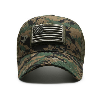 Мъжка камуфлажна бейзболна шапка с американски флаг, мъжка дишаща тактическа шапка за планинарство, регулируема стилна каскетка