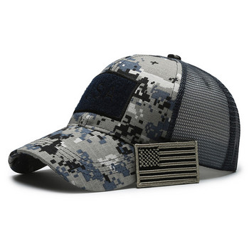 Мъжка камуфлажна бейзболна шапка с американски флаг, мъжка дишаща тактическа шапка за планинарство, регулируема стилна каскетка