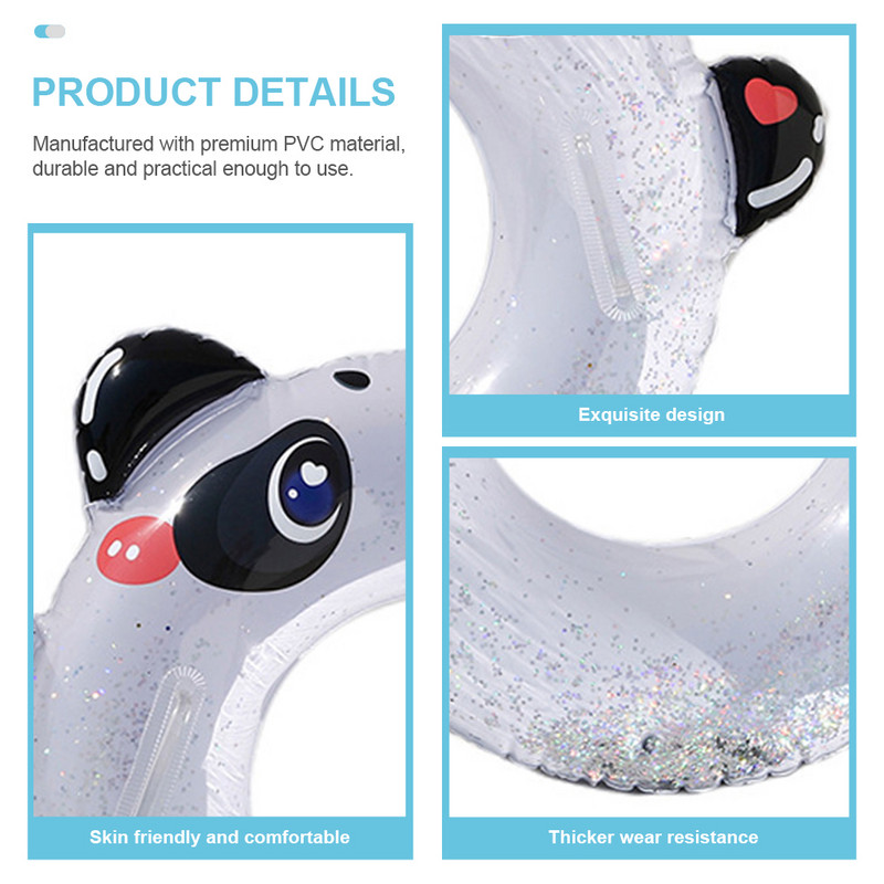 Pripučiamas „Panda“ plaukimo žiedas, skirtas vandeniui, suaugusiems, PVC rankena