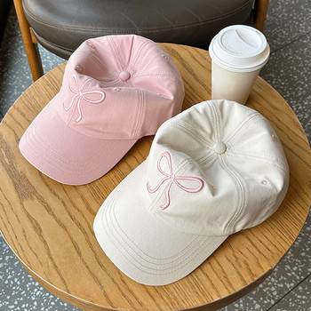Дамска бейзболна шапка с корейски лък, Y2K, розови лъкове, бродирана шапка с въртяща се лента, летни регулируеми меки горни шапки с върхове Gorras 야구모자