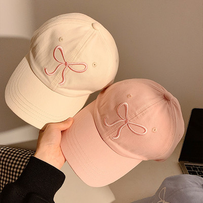 Korejas bantes beisbola cepure sievietēm Y2K rozā bantes, izšūtas Snapback cepures vasarā regulējamas mīkstas augšdaļas smailes cepures Gorras 야구모자