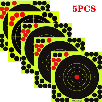 5–30 gab. apaļi, mērķīšu plāksnītes, izšļakstītais papīrs, reaktīvais šaušanas vilciens, 8 collas, pašlīmējošās uzlīmes, medību punkti, šautenes