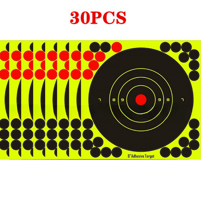 5–30 gab. apaļi, mērķīšu plāksnītes, izšļakstītais papīrs, reaktīvais šaušanas vilciens, 8 collas, pašlīmējošās uzlīmes, medību punkti, šautenes