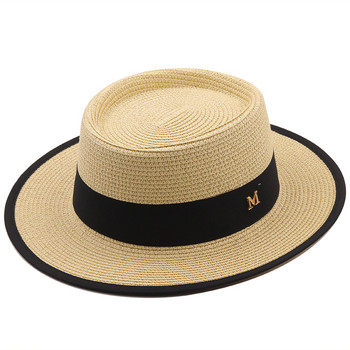 лятна слънчева шапка дамско модно момиче сламена шапка панделка плажна шапка с панделка ежедневна тревна плоска панамена шапка дамска шапка с козирка