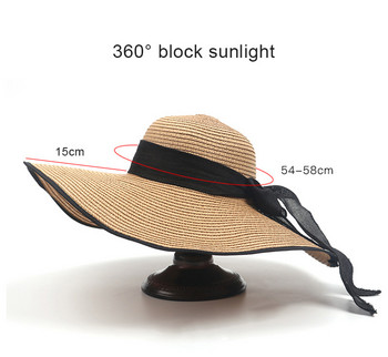 Γυναικεία Ψάθινο καπέλο καλοκαιρινού ταξιδιού στην παραλία Κορεάτικο Μεγάλο Καπέλο Παραθαλάσσιας Γείσος Αντηλιακό αντηλιακό, Πτυσσόμενο Μόδα, Μεγάλο Δροσερό Καπέλο