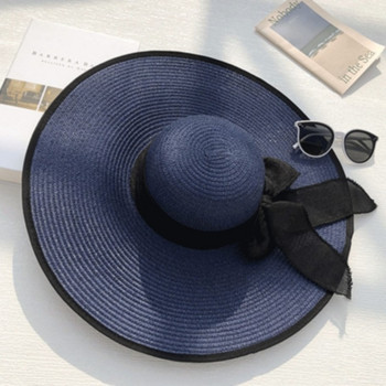 Дамски лятно плажно пътуване Сламена шапка Корейска морска голяма шапка с периферия Слънцезащитен крем Сенник Празнична сгъваема модна голяма готина шапка
