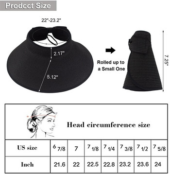 2023 Νέα γυναικεία αλεξήλια με πλατύ χείλος Ψάθινο καπέλο καλοκαιρινό πτυσσόμενο συσκευασμένο καπάκι προστασίας από υπεριώδη ακτινοβολία για καπό ταξιδιού στην παραλία