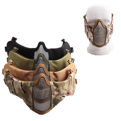 Еърсофт маска за лице с лицева мрежа за уши, дишаща маска за уста, тактическа пейнтболна защитна маска за ловно оборудване за стрелба