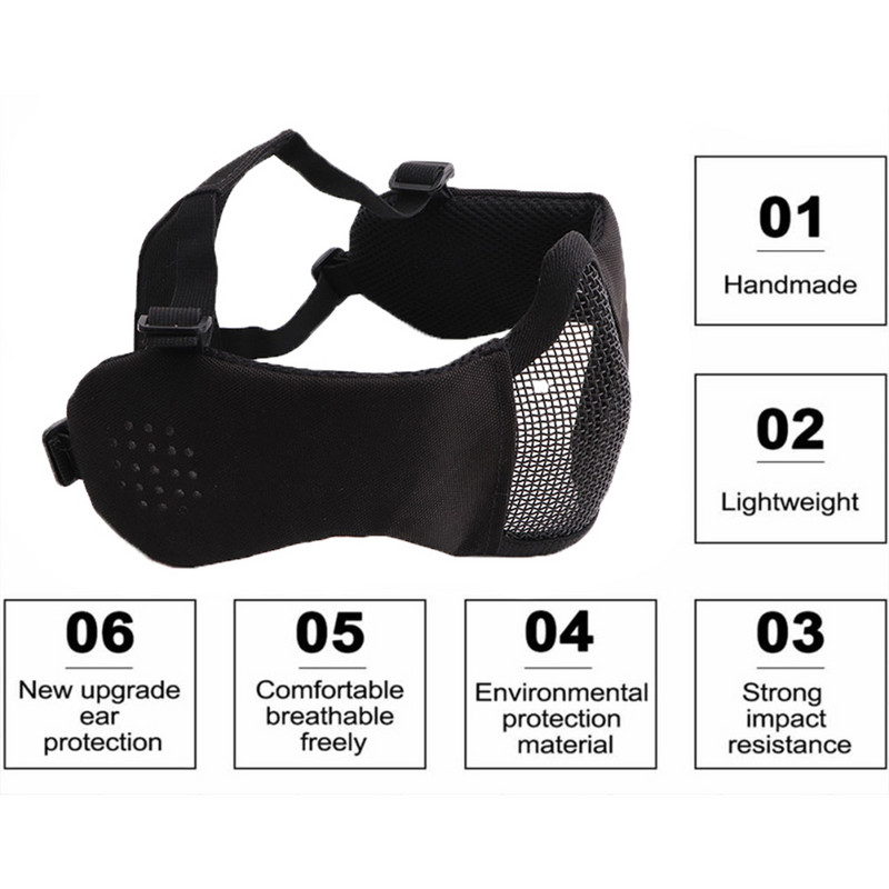 Airsoft näomask kõrvavõrguga Näo hingav suumask Taktikaline paintball Softair kaitsemask laskejahivarustus