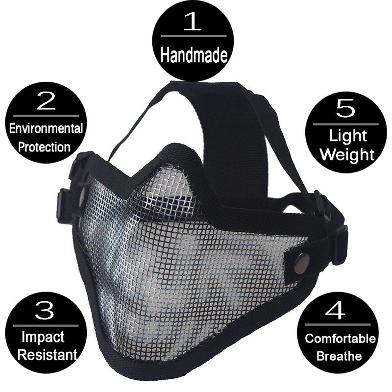 Sõjaline paintballi näomask hingav madala süsinikusisaldusega terasvõrgust kaitsev jahimask Armee taktikaline Airsoft poolmask