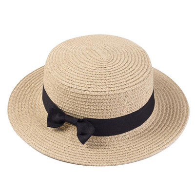 Летни шапки за жени Шапка за слънце Плажна дамска мода Плосък бром Bowknot Panama Lady Ежедневни шапки за слънце за жени Сламена шапка