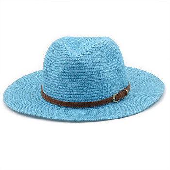 Ψάθινο καπέλο μονόχρωμο 21 χρωμάτων με καφέ ζώνη με φαρδύ γείσο Αντιηλιακή προστασία Unisex Καπέλο παραλίας Γυναικείο Καλοκαιρινό καπέλο τζαζ εξωτερικού χώρου Panama