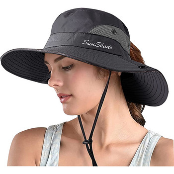 Γυναικείο καπέλο για αντηλιακό σαφάρι με αλογοουρά, καπέλο εξωτερικού χώρου με προστασία από υπεριώδη ακτινοβολία, πτυσσόμενο καπέλο καλοκαιρινού ψαρέματος παραλίας