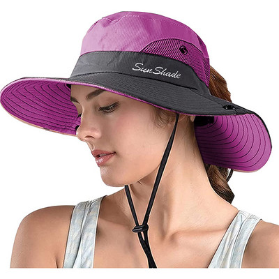 Naiste hobusesaba safari päikesemüts, laia äärega UV-kaitsega välimüts, kokkupandav rannasuvine kalapüügimüts