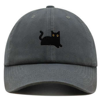 Черна котка Бродиране Шапка на татко Котка Мама Премиум бейзболна шапка Памучна регулируема шапка на камион