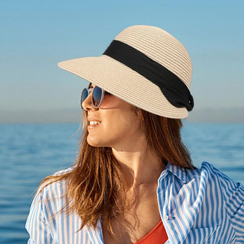 Γυναικεία ψάθινα καπέλα παραλίας Πτυσσόμενα γυναικεία καπέλο ηλίου με φαρδύ γείσο Καλοκαιρινό ψάθινο καπέλα Γυναικεία ψάθινα καπέλα παραλίας για γυναίκες