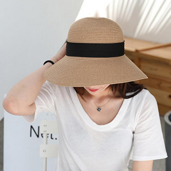 Дамски плажни сламени шапки Сгъваема дамска стандартна шапка за слънце с широка периферия Летни сламени шапки за слънце Дамски плажни сламени шапки за жени