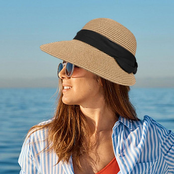 Γυναικεία ψάθινα καπέλα παραλίας Πτυσσόμενα γυναικεία καπέλο ηλίου με φαρδύ γείσο Καλοκαιρινό ψάθινο καπέλα Γυναικεία ψάθινα καπέλα παραλίας για γυναίκες