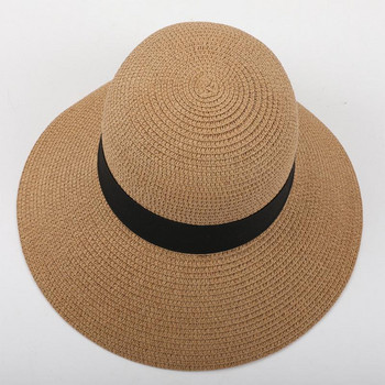 Дамски плажни сламени шапки Сгъваема дамска стандартна шапка за слънце с широка периферия Летни сламени шапки за слънце Дамски плажни сламени шапки за жени