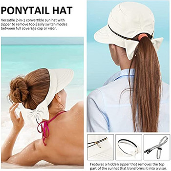 Καπέλα ηλίου για γυναίκες Προστασία από υπεριώδη ακτινοβολία Φαρδύ γείσο 2 σε 1 Καλοκαιρινό καπέλο παραλίας Γυναικείο καπέλο γκολφ με φερμουάρ