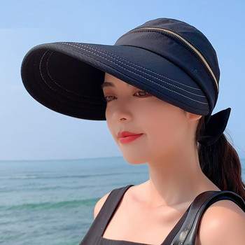 Καπέλα ηλίου για γυναίκες Προστασία από υπεριώδη ακτινοβολία Φαρδύ γείσο 2 σε 1 Καλοκαιρινό καπέλο παραλίας Γυναικείο καπέλο γκολφ με φερμουάρ