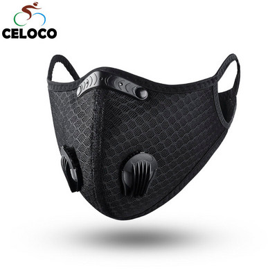 Riteņbraukšanas sejas maskas filtrs PM2.5 pret aizsvīšanu, elpojošs, putekļu necaurlaidīgs velosipēda respirators sporta aizsardzības putekļu maska pret pilieniem