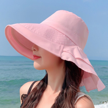 Νέα μόδα Καπέλα ηλίου για γυναίκες Solid καπέλο παραλίας Ποδηλασία εξωτερικού χώρου Καπέλο Sunbonnet Bucket Άνετα και αναπνεύσιμα καλοκαιρινά καπέλα Γυναικεία