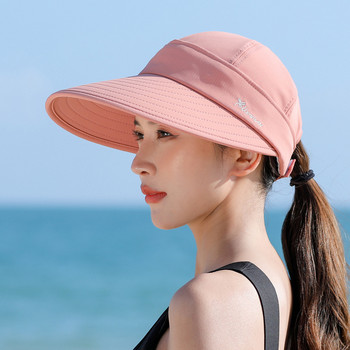 Дамска шапка за слънце, 2 в 1 с цип UPF 50+ UV защита с широка периферия Шапка с козирка за плаж, шапка за голф с възможност за опаковка