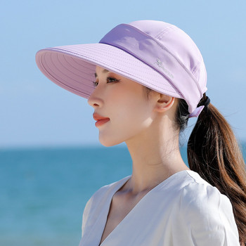 Дамска шапка за слънце, 2 в 1 с цип UPF 50+ UV защита с широка периферия Шапка с козирка за плаж, шапка за голф с възможност за опаковка
