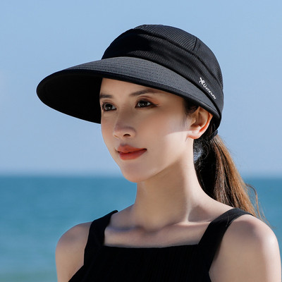 Női napvédő sapka, 2 az 1-ben, cipzáras UPF 50+ UV-védelemmel ellátott széles karimájú napellenzős napellenzős napernyős napernyős strandon, csomagolható golfkalap