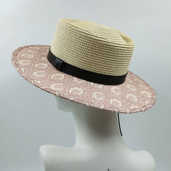 Ανδρικό καπέλο λουλουδιών κασιού με σχέδιο ραμμένες άκρες Ψάθινο καπέλο ταξιδιού Καπέλο παραλίας Unisex Flat Top Καπέλο Ευρωπαϊκού και Αμερικάνικου στιλ