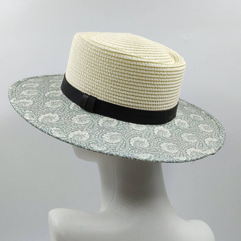 Ανδρικό καπέλο λουλουδιών κασιού με σχέδιο ραμμένες άκρες Ψάθινο καπέλο ταξιδιού Καπέλο παραλίας Unisex Flat Top Καπέλο Ευρωπαϊκού και Αμερικάνικου στιλ