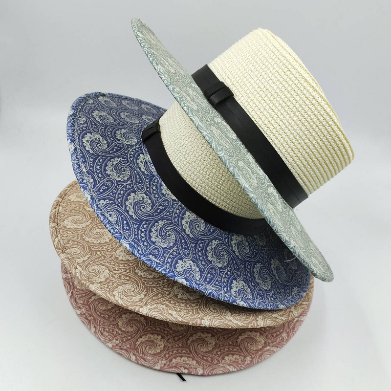 Vyriška anakardžių gėlių kepurė nuo saulės su susiūtu kraštu dizaino šiaudinė kepurė Kelioninė paplūdimio kepurė Unisex plokščia kepurė europietiško ir amerikietiško stiliaus