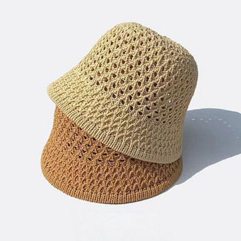 Летни шапки Куполна шапка с широка периферия Плажни шапки Сгъваеми плетени издълбани ръчно изработени сенници Шапки Предмети за жени