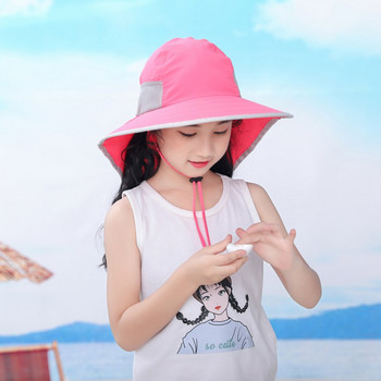 Детска плажна шапка за слънце Шапка с кофа с широка периферия Момчета Момичета Пътуване Къмпинг Рибарска шапка Сенник UV защита