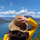 Căciulă de paie pliabilă pentru femei, cu boruri largi, bowknot, plajă de vară