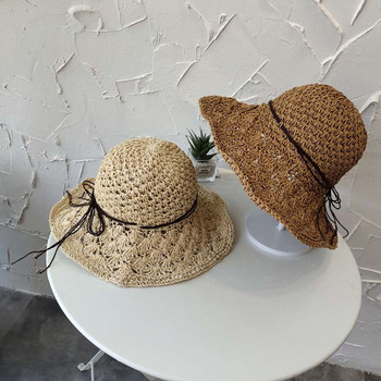 Дамска сгъваема шапка със сламена шапка с широка периферия и лятна плажна козирка за слънце