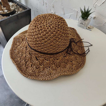 Дамска сгъваема шапка със сламена шапка с широка периферия и лятна плажна козирка за слънце