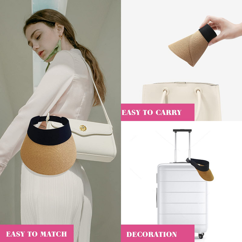 Novi ženski slamnati šešir sa šiltom za sunce iz 2023., veliki široki obodi, ljetna UV zaštita, veliki viziri, kapa za plažu, sklopiva, podesiva