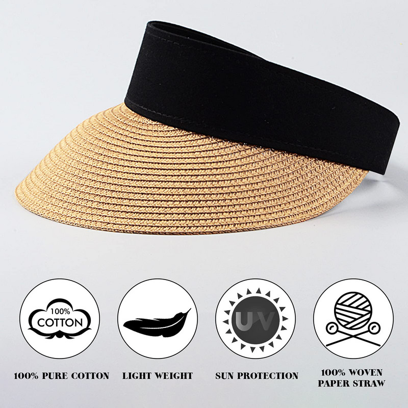 Novi ženski slamnati šešir sa šiltom za sunce iz 2023., veliki široki obodi, ljetna UV zaštita, veliki viziri, kapa za plažu, sklopiva, podesiva