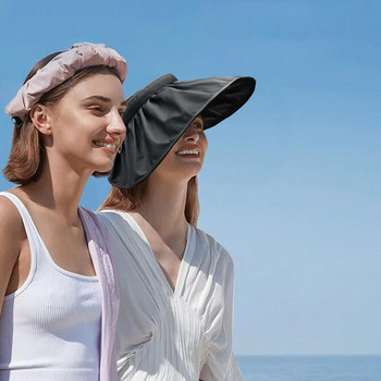 Шапка с козирка за слънце Модна лятна шапка с широка периферия UV защита Плажна шапка Дишаща шапка с козирка за лятно забавление на открито