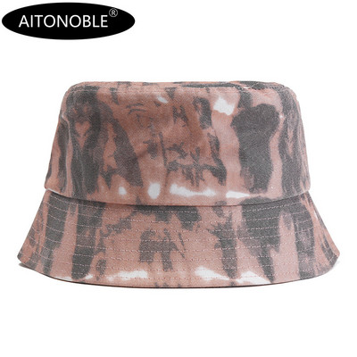 Aitonoble 2021 New Fashion Tie Dye Γυναικεία καπέλο για κορίτσια με κουβά Καπέλο για ήλιο Καπέλο παραλίας για υπαίθρια αθλητικά ταξίδια Καπέλα παραλίας Καπέλα ψαράδων