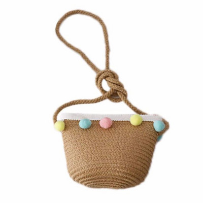 Nešiojama madinga vasaros skrybėlė Spalvinga lanksčioji pomponinė šiaudinė austinė rankinė paplūdimio kepurė