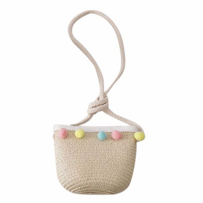 Nešiojama madinga vasaros skrybėlė Spalvinga lanksčioji pomponinė šiaudinė austinė rankinė paplūdimio kepurė