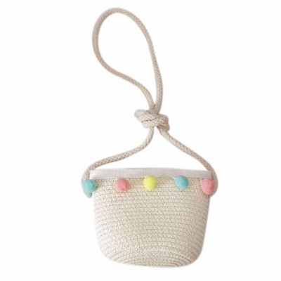 Nešiojama madinga vasaros skrybėlė Spalvinga lanksčioji pomponinė šiaudinė austinė rankinė paplūdimio kepurė