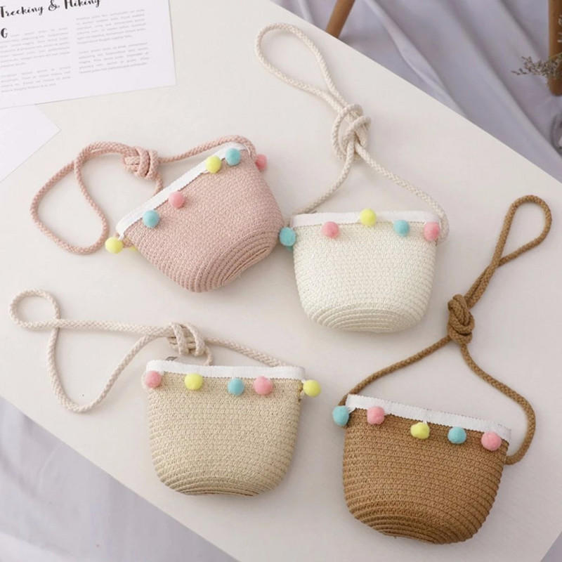 Nešiojama madinga vasaros skrybėlė Spalvinga lanksčioji pomponinė šiaudinė austinė rankinė paplūdimio kepurė