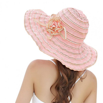 Защитна от ултравиолетови лъчи шапка с ярък цвят Сгъваема шапка с бантик с цветя и широка периферия Дамска плажна шапка Модни аксесоари шапка женская