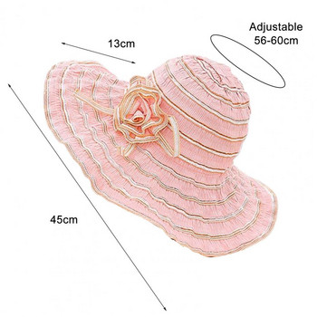 Защитна от ултравиолетови лъчи шапка с ярък цвят Сгъваема шапка с бантик с цветя и широка периферия Дамска плажна шапка Модни аксесоари шапка женская