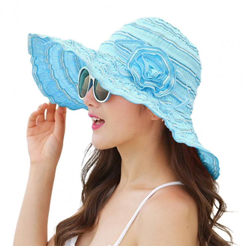 UV-vastane erksavärviline päikesekübar Kokkupandav lilleline vibukaunistus Laia äärega naiste rannamüts Moodsad aksessuaarid шапка женская